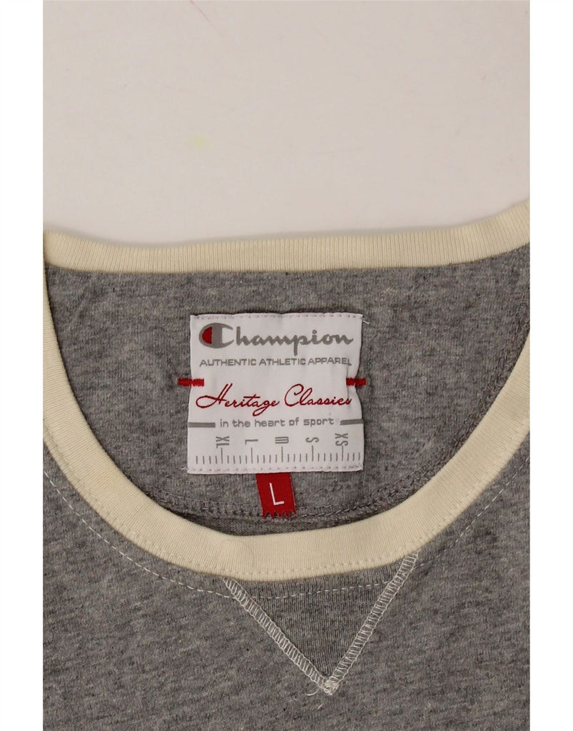 CHAMPION Womens Graphic T-Shirt Top UK 14 Large Grey Cotton Vintage Champion and Second-Hand Champion from Messina Hembry 