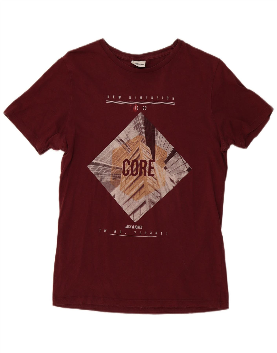 JACK & JONES Mens Core Graphic T-Shirt Top XS Burgundy Cotton