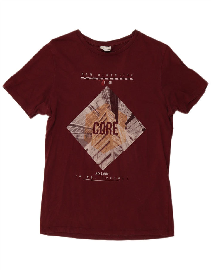 JACK & JONES Mens Core Graphic T-Shirt Top XS Burgundy Cotton