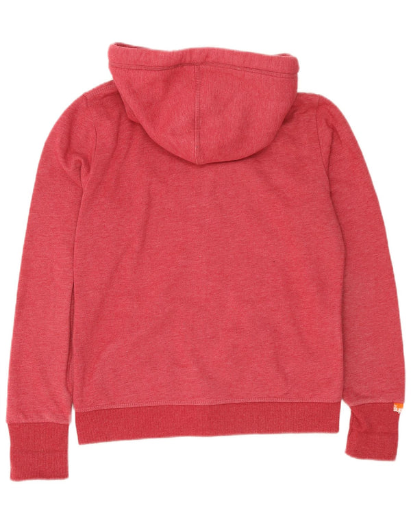 Superdry Womens Zip Hoodie Sweater UK 16 Large Red Flecked Cotton
