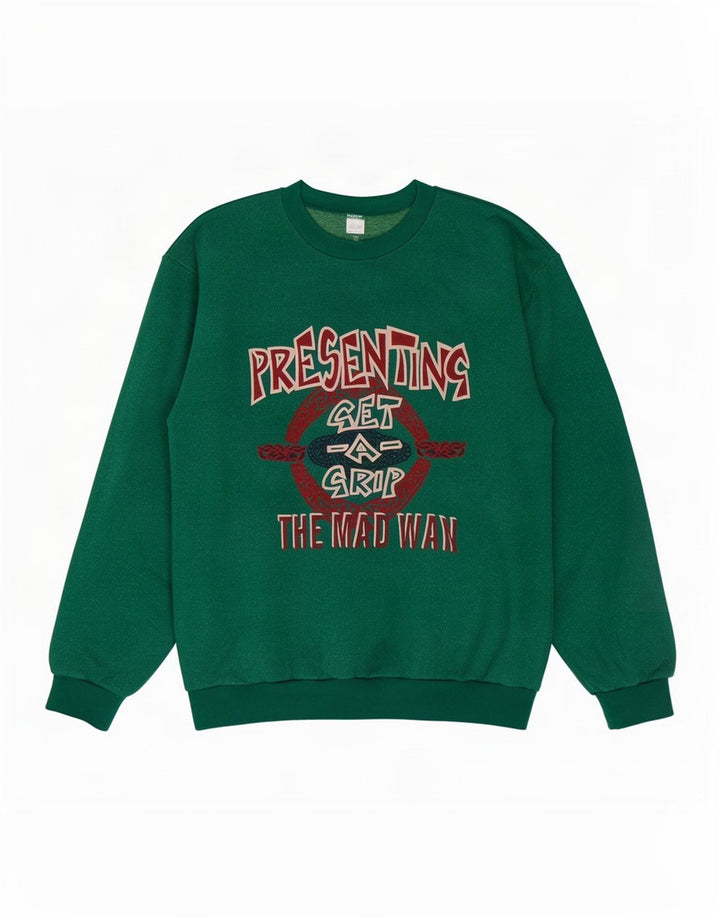 Vintage Mens Graphic Sweatshirt Jumper XL Green Cotton