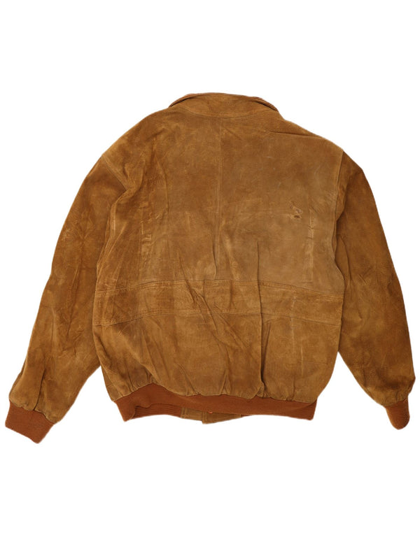 Vintage Mens Suede Bomber Jacket IT 50 Large Brown Leather