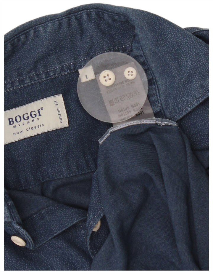 BOOGIE Mens Milano Shirt Large Navy Blue Spotted Cotton