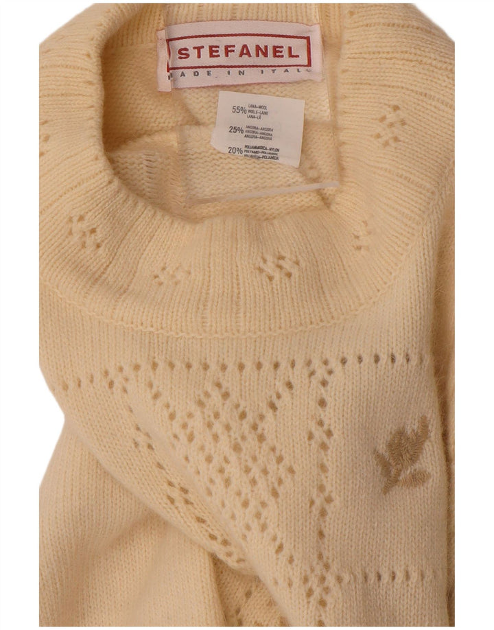 Stefanel Womens Turtle Neck Jumper Sweater UK 14 Medium Off White Floral