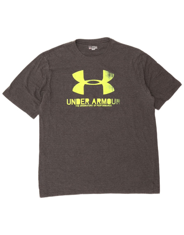 Under Armour Mens Heat Gear Graphic T-Shirt Top 2XL Grey Cotton