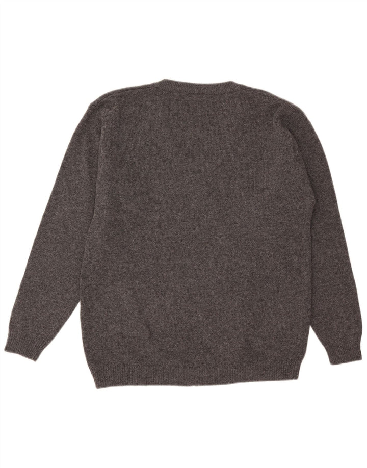 Vintage Mens V-Neck Jumper Sweater IT 52 Large Grey Argyle/Diamond