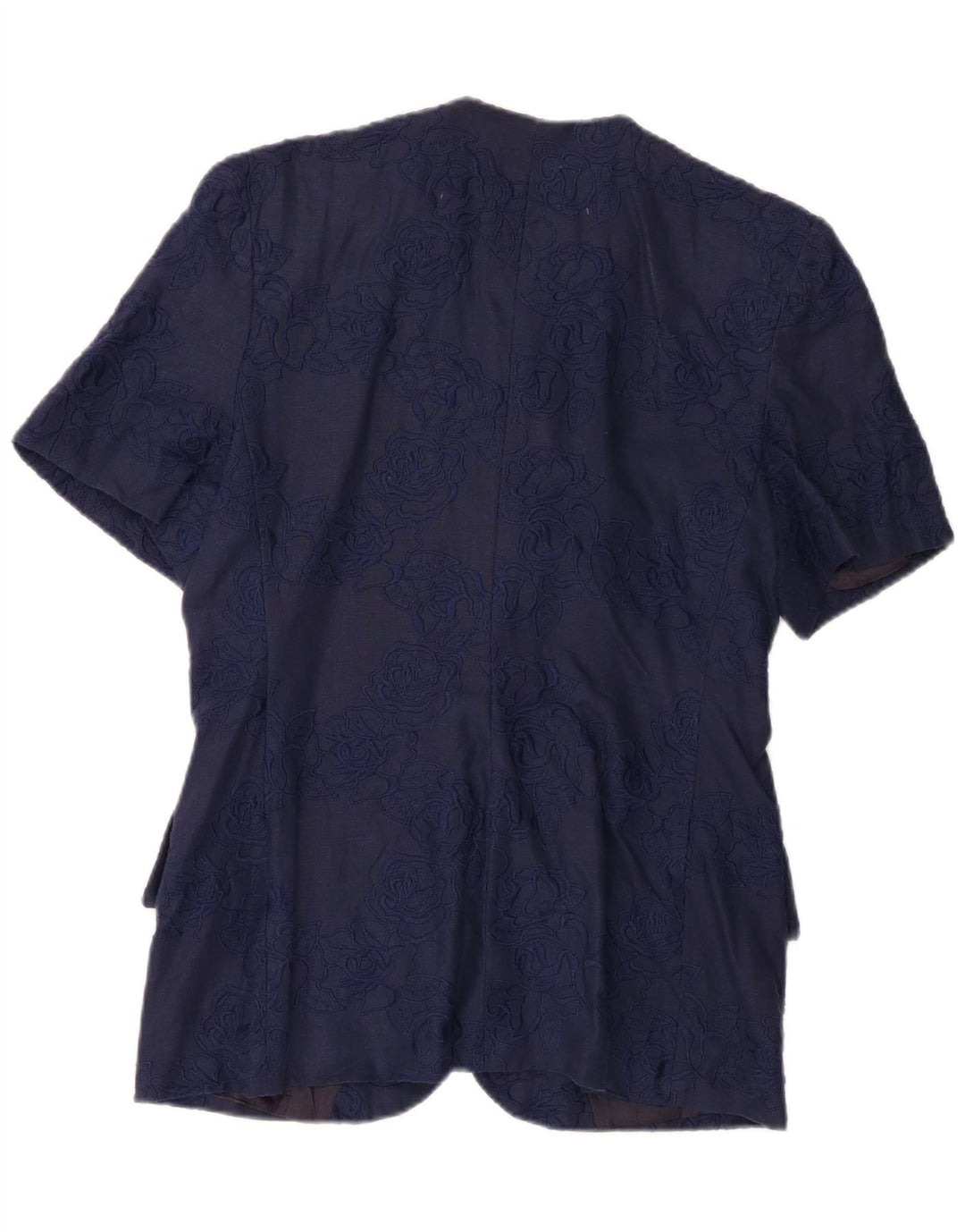 Gai Mattiolo Womens Short Sleeve Blazer Jacket IT 48 XL Navy Blue Linen