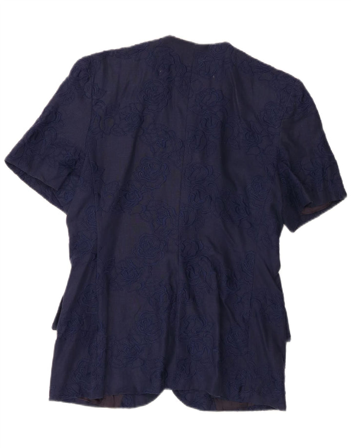 Gai Mattiolo Womens Short Sleeve Blazer Jacket IT 48 XL Navy Blue Linen