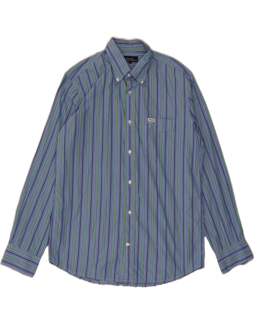 FACONNABLE Mens Shirt Large Blue Pinstripe Cotton Vintage Faconnable and Second-Hand Faconnable from Messina Hembry 