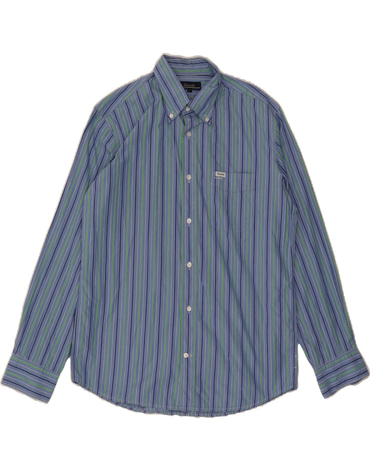 FACONNABLE Mens Shirt Large Blue Pinstripe Cotton Vintage Faconnable and Second-Hand Faconnable from Messina Hembry 
