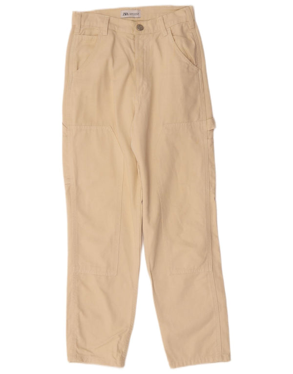 Zara Womens Straight Cargo Trousers EU 34 2XS W24 L26 Beige Cotton