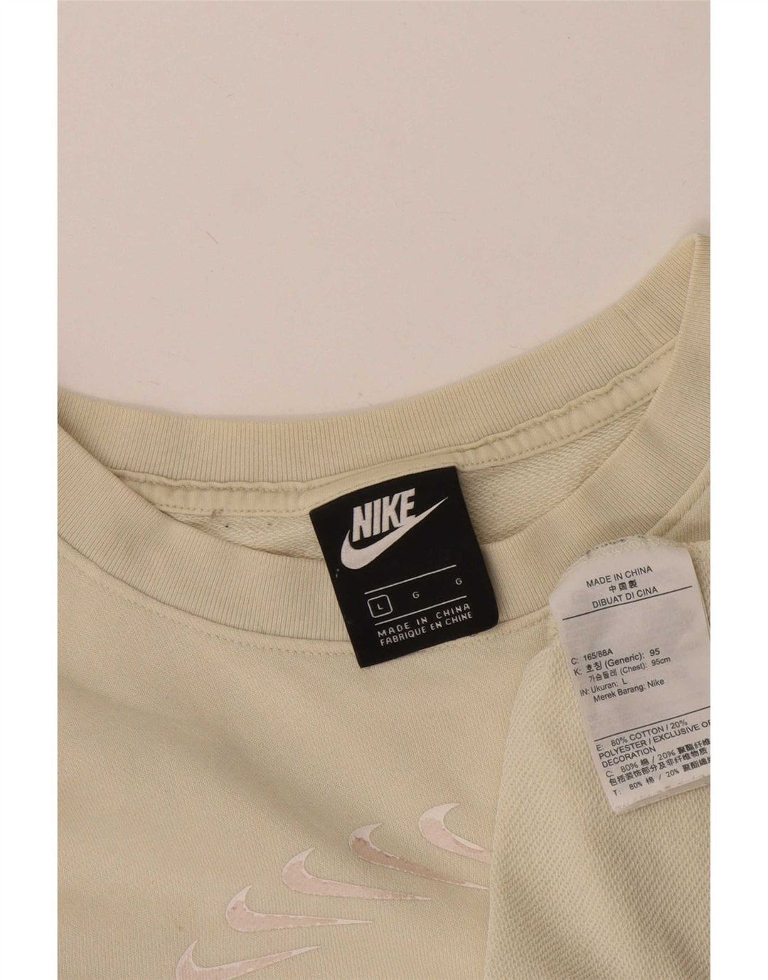 Nike Womens Graphic Oversized Sweatshirt Jumper UK 16 Large Beige Cotton