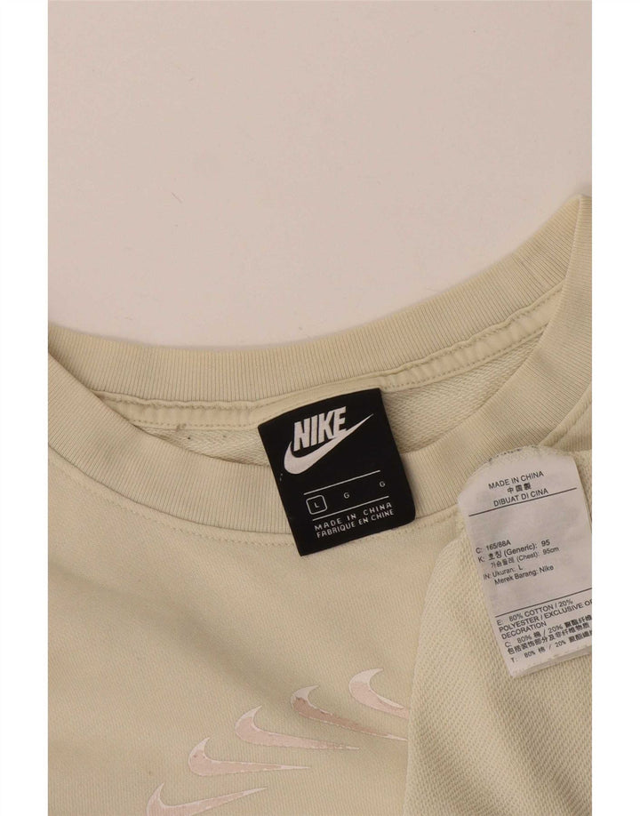 Nike Womens Graphic Oversized Sweatshirt Jumper UK 16 Large Beige Cotton