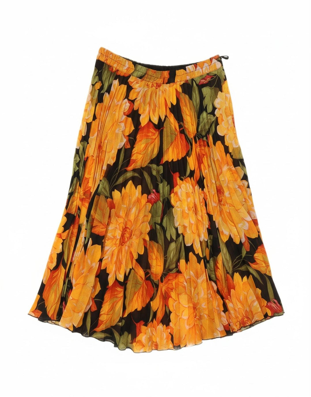 VINTAGE Womens Pleated Skirt W30 Medium Orange Floral Polyester Vintage Vintage and Second-Hand Vintage from Messina Hembry 