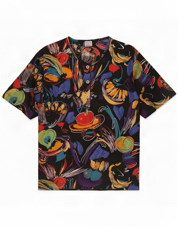 Vintage Womens Abstract Pattern T-Shirt Top UK 10 Small Multicoloured