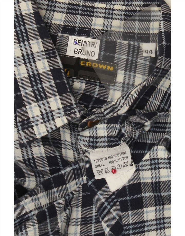 Crown Mens Flannel Shirt Size 44 XL Navy Blue Check Cotton