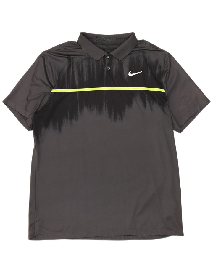 Nike Mens Dri Fit Standard Fit Polo Shirt Large Grey Colourblock Polyester