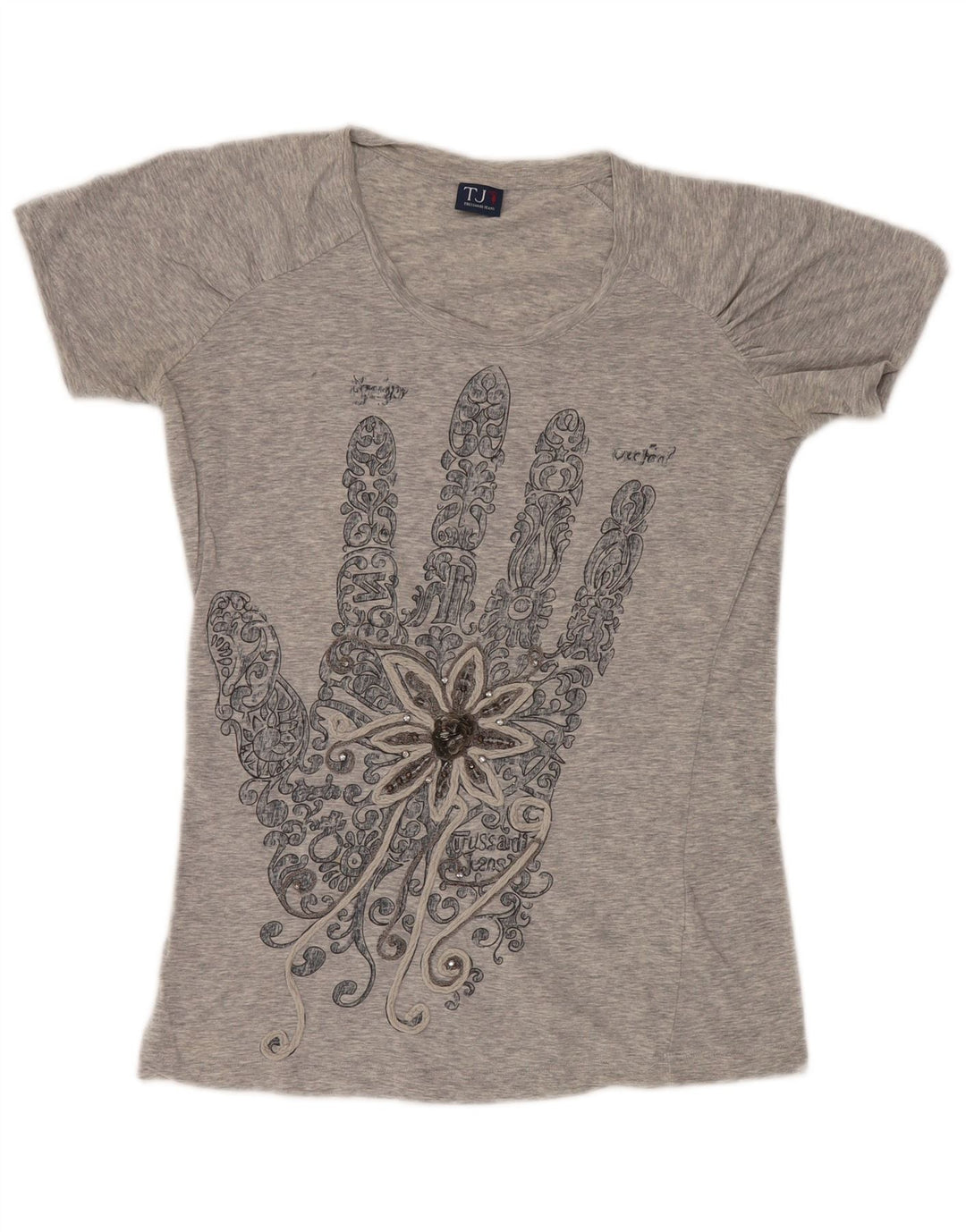 Trussardi Jeans Womens Graphic T-Shirt Top UK 12 Medium Grey