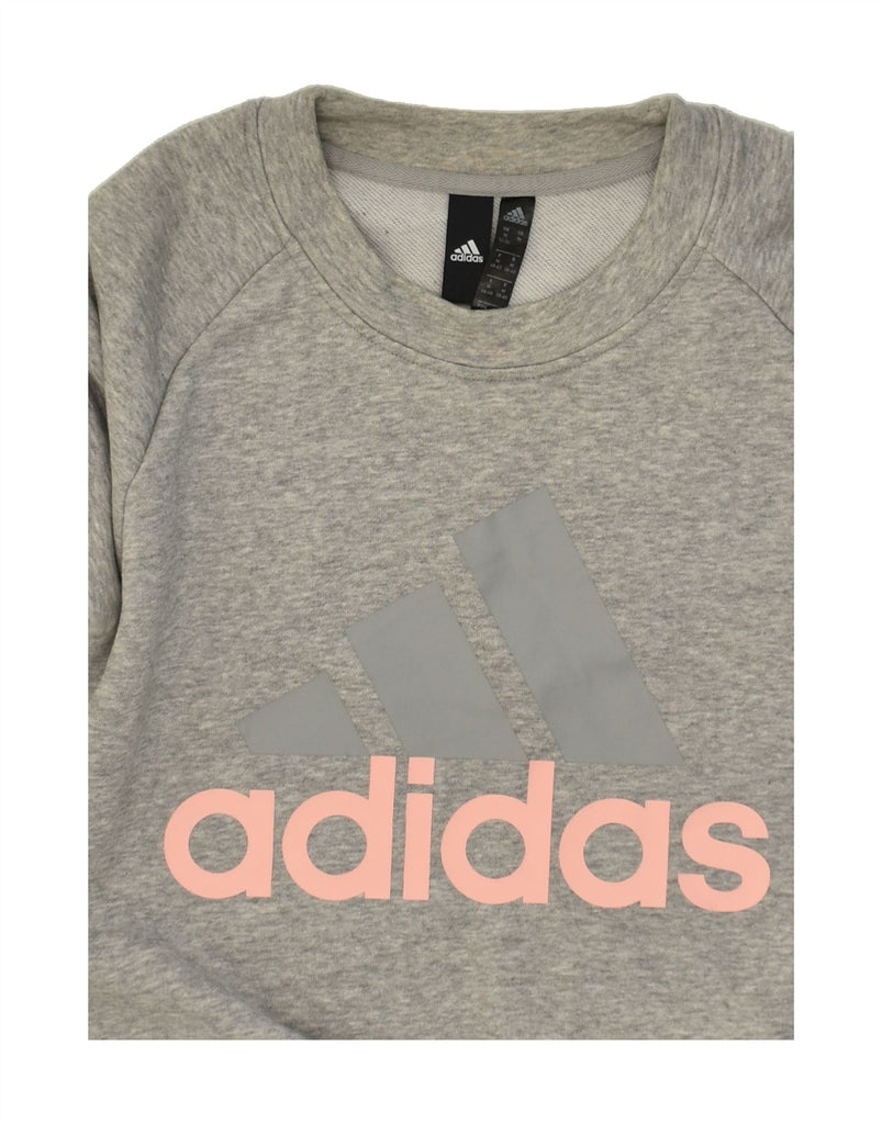 ADIDAS Womens Graphic Sweatshirt Jumper UK 12-14 Medium Grey Cotton | Vintage Adidas | Thrift | Second-Hand Adidas | Used Clothing | Messina Hembry 