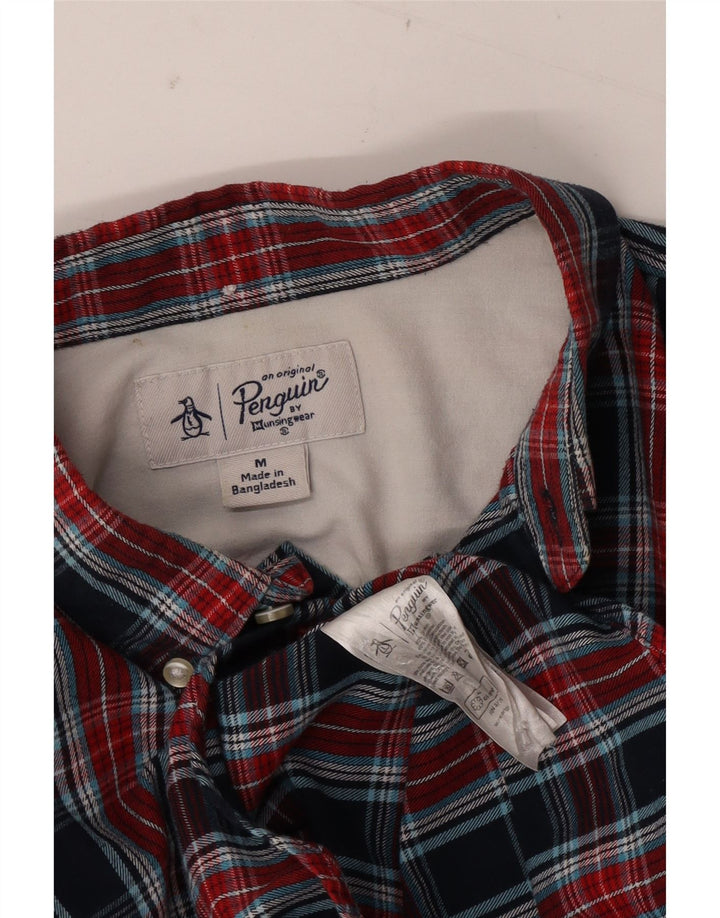 Penguin Mens Shirt Medium Navy Blue Check Cotton