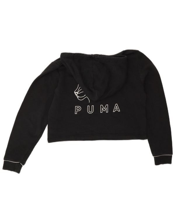 Puma Womens Crop Oversized Hoodie Jumper UK 6 XS Black Cotton