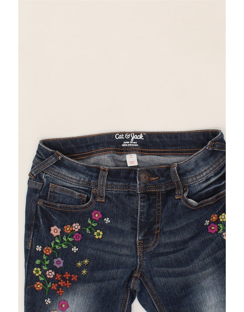 VINTAGE Girls Super Skinny Jeans 7-8 Years W24 L23 Blue Floral Cotton Vintage Vintage and Second-Hand Vintage from Messina Hembry 
