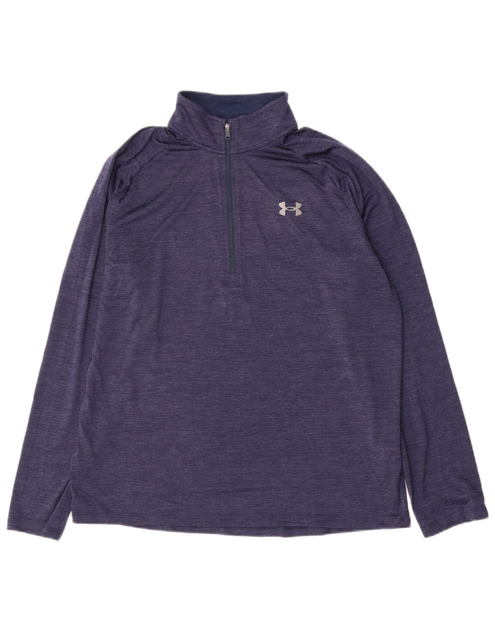 Under Armour Mens Zip Neck Pullover Tracksuit Top Large Navy Blue Pinstripe