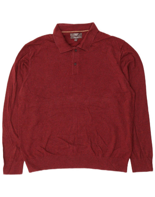 Marks & Spencer Mens Polo Neck Jumper Sweater Large Burgundy Cotton