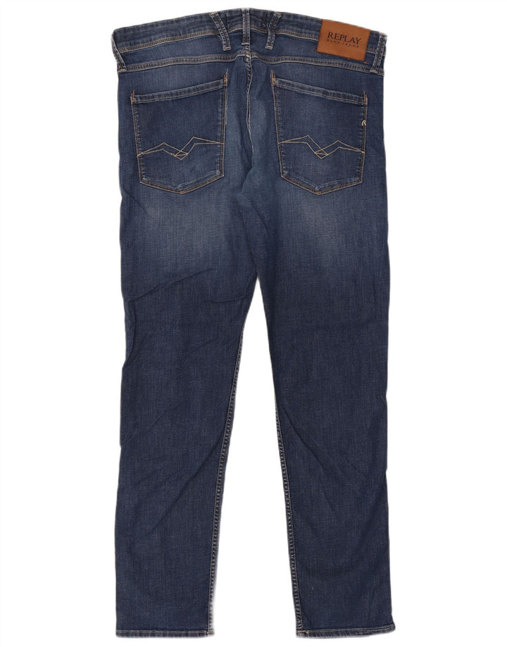 Replay Mens Slim Jeans W36 L32 Blue Cotton