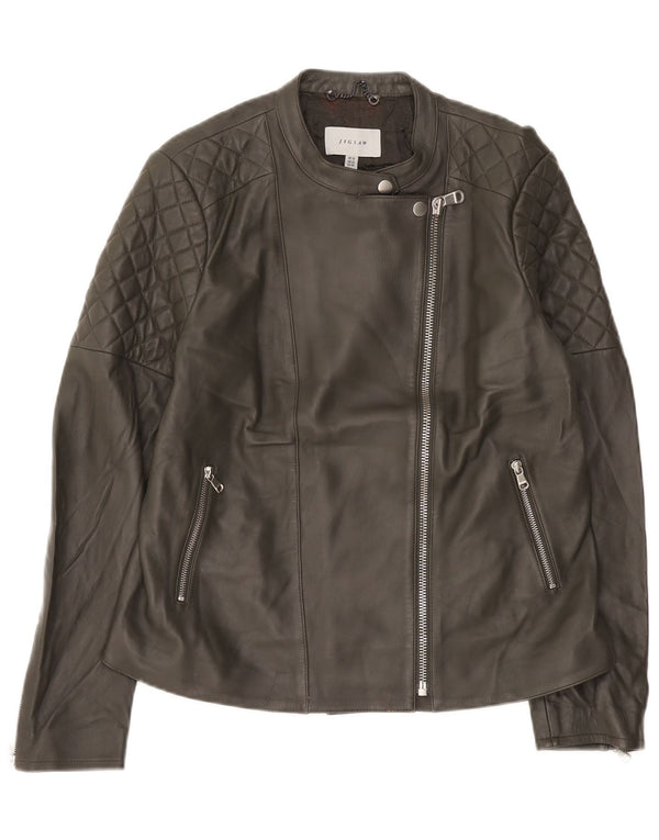 Jigsaw Womens Leather Biker Jacket UK 16 Large Grey Leather