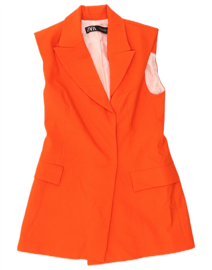 Zara Womens Longline Waistcoat UK 10 Small Orange Polyester