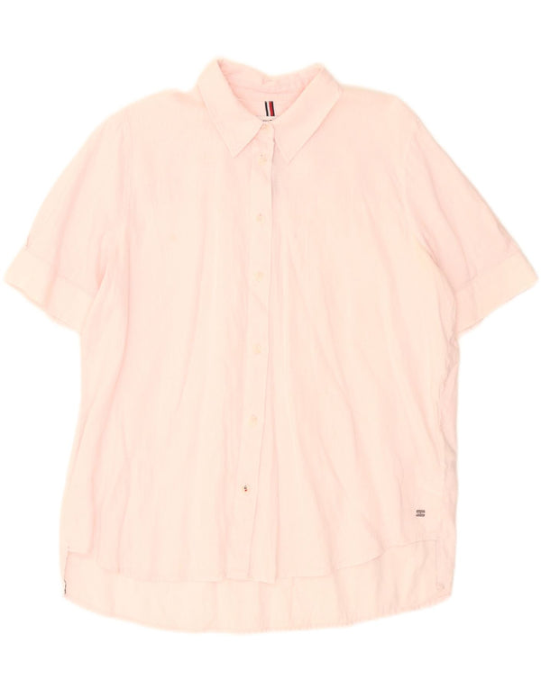 Tommy Hilfiger Womens Short Sleeve Oversized Shirt UK 12 Medium  Pink Linen