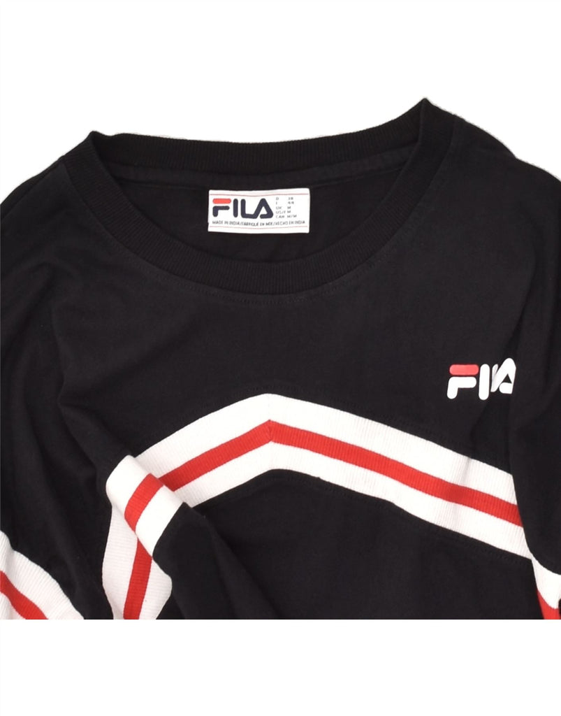 FILA Womens Graphic Crop Sweatshirt Jumper UK 14 Medium Black Cotton | Vintage Fila | Thrift | Second-Hand Fila | Used Clothing | Messina Hembry 