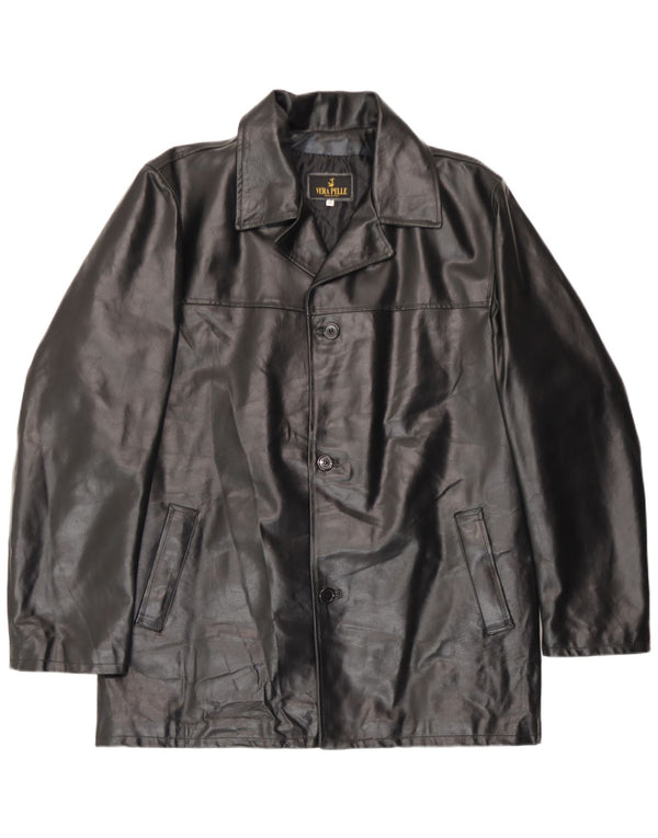 Vintage Mens Leather Jacket IT 52 XL Black Leather