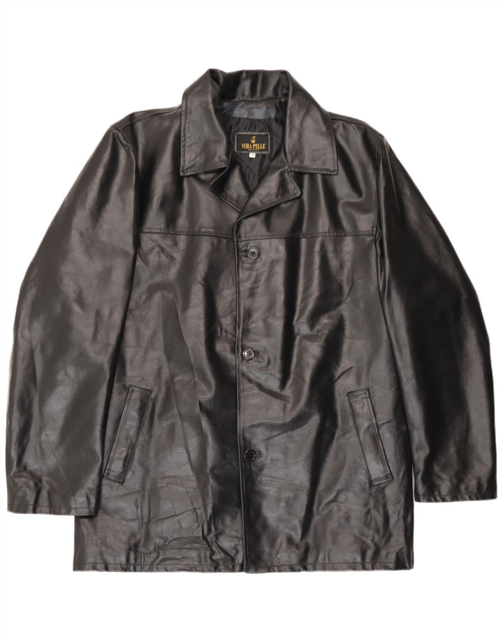 Vintage Mens Leather Jacket IT 52 XL Black Leather