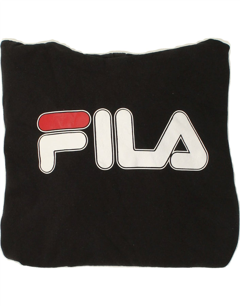 FILA Mens Graphic Hoodie Jumper Medium Black Polyester | Vintage Fila | Thrift | Second-Hand Fila | Used Clothing | Messina Hembry 