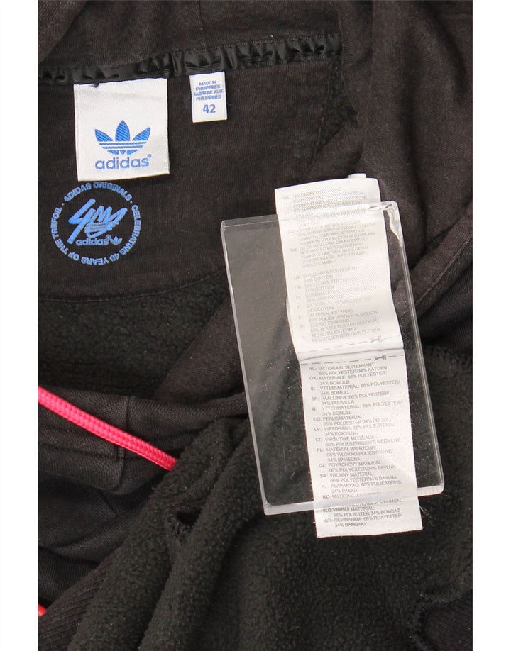 Adidas Womens Longline Graphic Hoodie Jumper EU 42 Medium Black Polyester