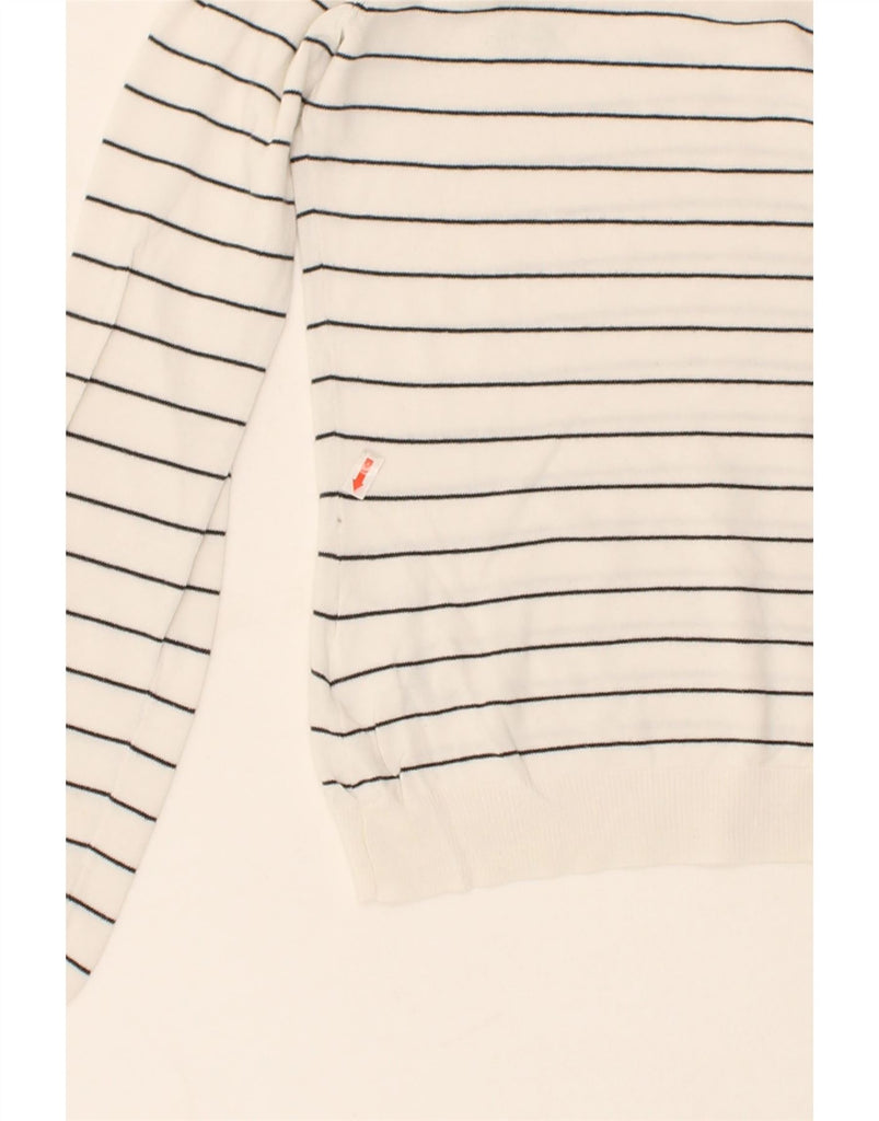 LA MARTINA Womens Loose Fit V-Neck Jumper Sweater UK 6 XS White Striped Vintage La Martina and Second-Hand La Martina from Messina Hembry 