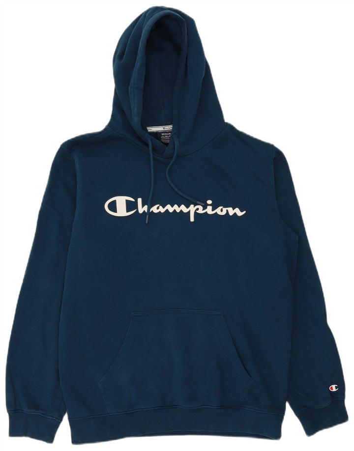 Champion Mens Graphic Hoodie Jumper Medium Navy Blue Cotton
