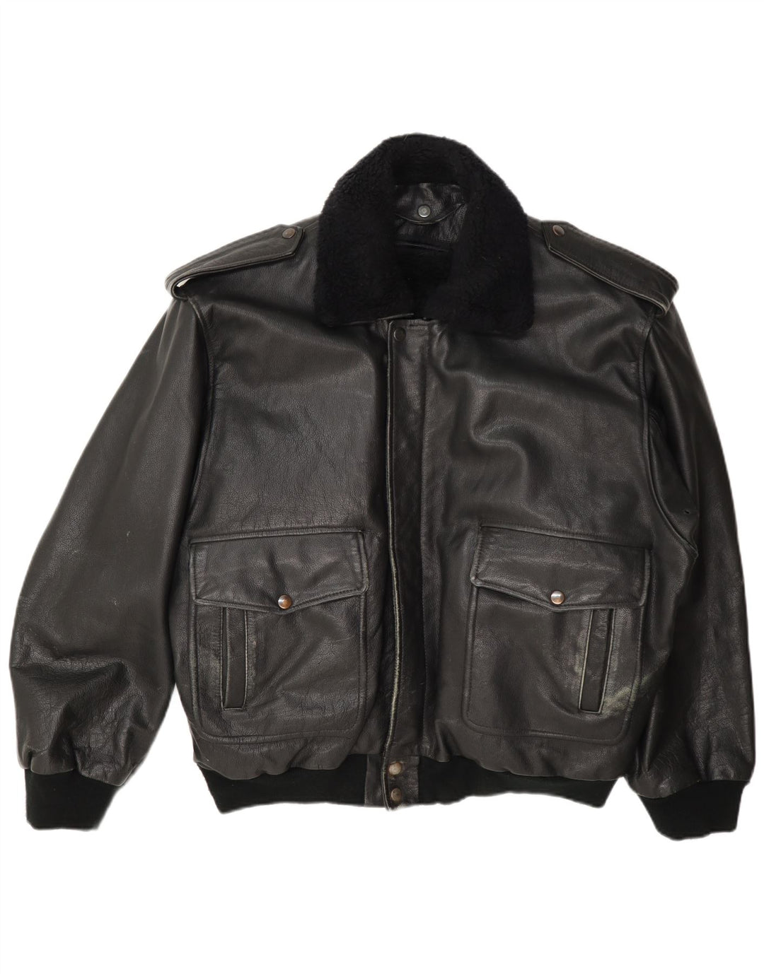 Vintage Mens Military Leather Jacket UK 42 XL Black