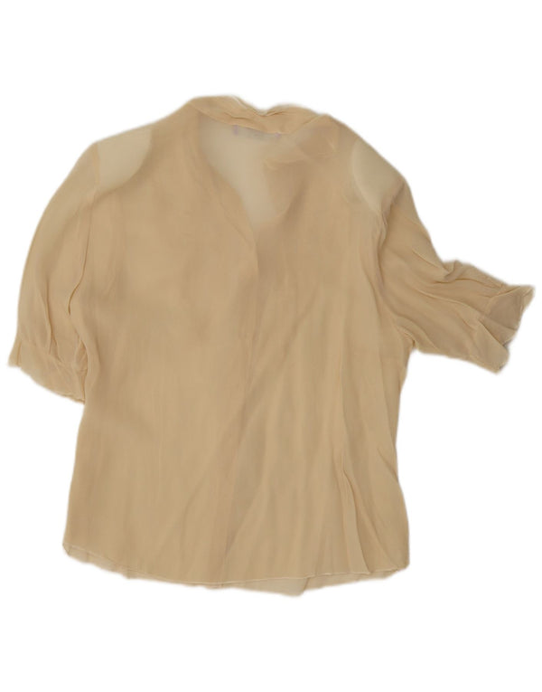 Vintage Womens Short Sleeve Ruffle Front Shirt UK 12 Medium Beige
