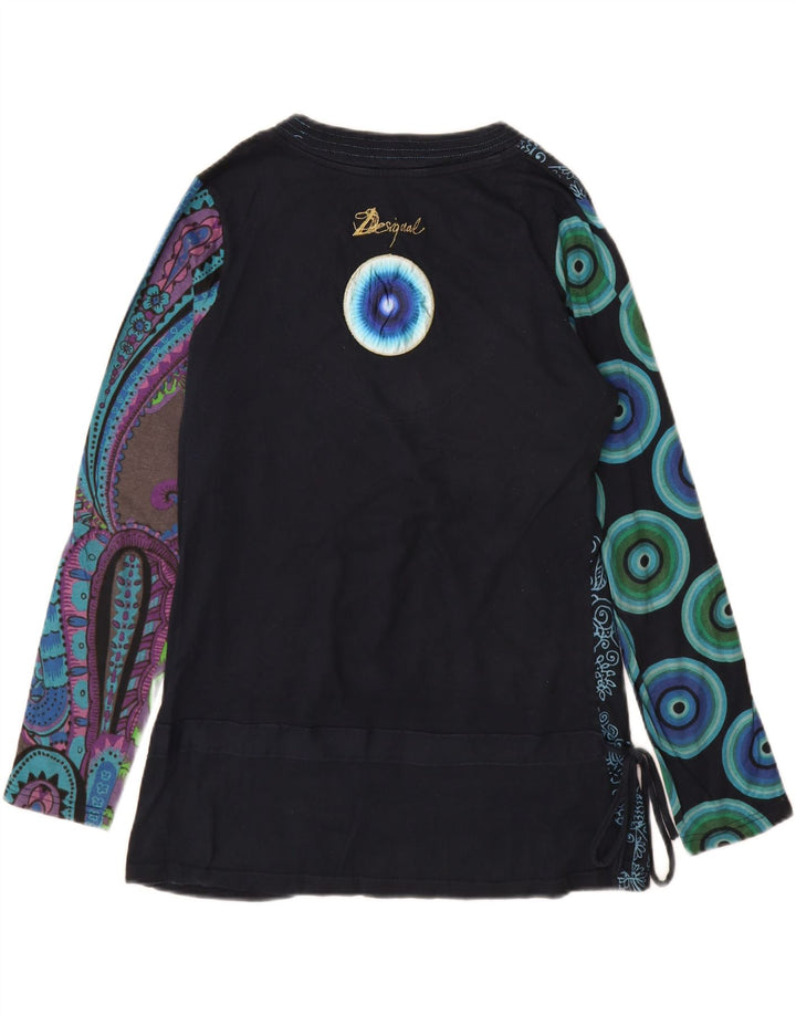 Desigual Womens Graphic Top Long Sleeve UK 18 XL Navy Blue Patchwork
