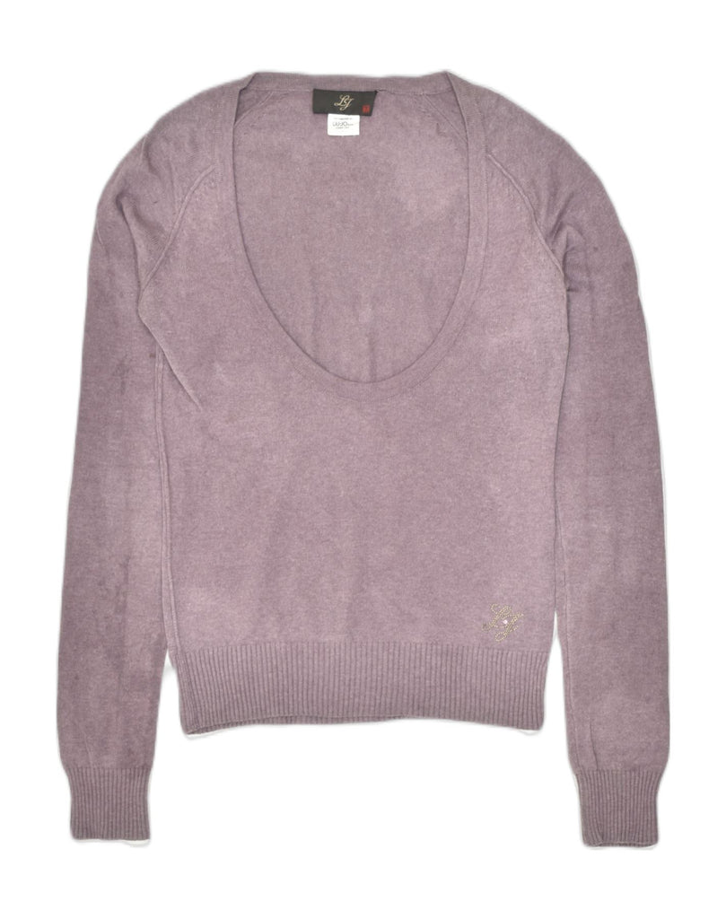 LIU JO Womens V-Neck Jumper Sweater UK 14 Medium Purple Cotton | Vintage | Thrift | Second-Hand | Used Clothing | Messina Hembry 