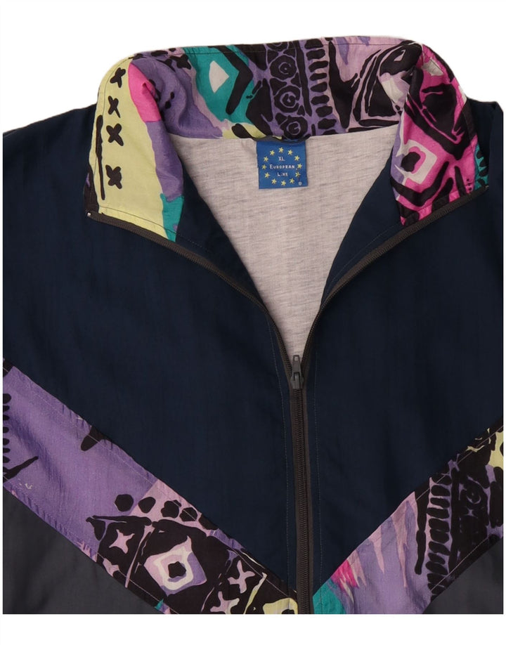 Vintage Mens Tracksuit Top Jacket XL Grey Colourblock Polyester 90s