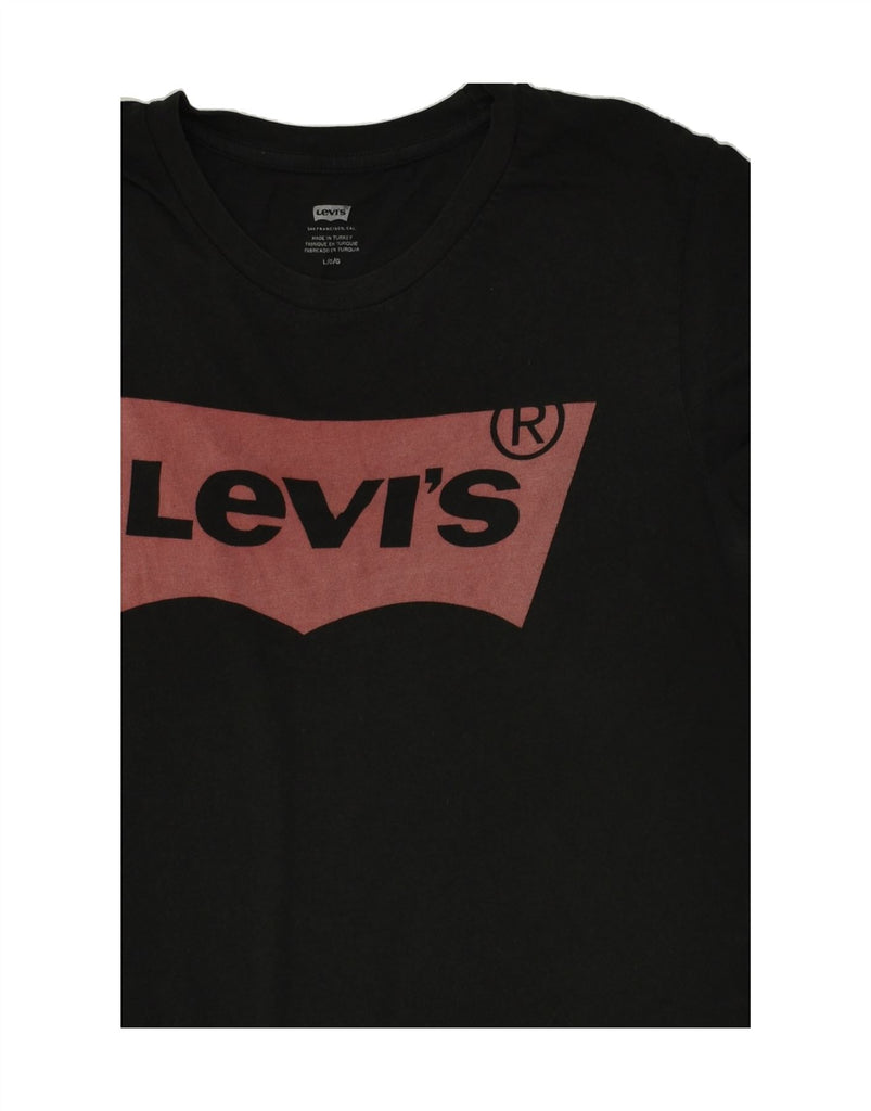 LEVI'S Womens Graphic T-Shirt Top UK 14 Large Black Cotton Vintage Levi's and Second-Hand Levi's from Messina Hembry 