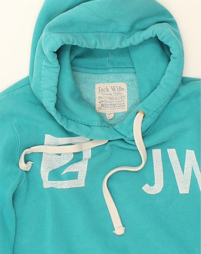 JACK WILLS Womens Graphic Hoodie Jumper UK 12 Medium  Turquoise Cotton | Vintage Jack Wills | Thrift | Second-Hand Jack Wills | Used Clothing | Messina Hembry 