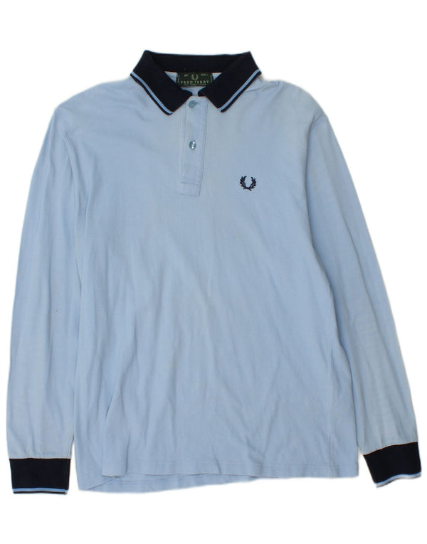 Fred Perry Mens Long Sleeve Rugby Polo Shirt Medium Blue Colourblock Cotton