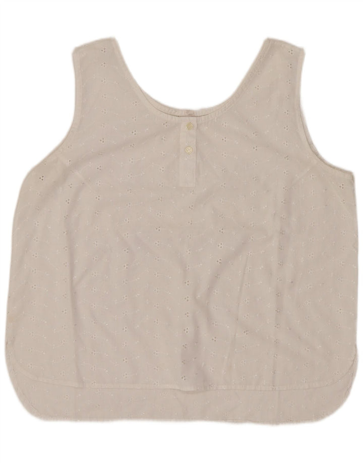 Vintage Womens Sleeveless Blouse Top EU 44 XL White Cotton