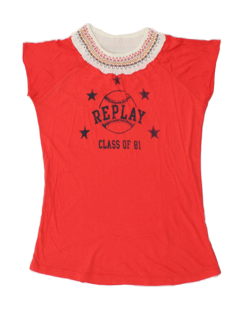 REPLAY Womens Graphic T-Shirt Top UK 14 Large Red Vintage Replay and Second-Hand Replay from Messina Hembry 