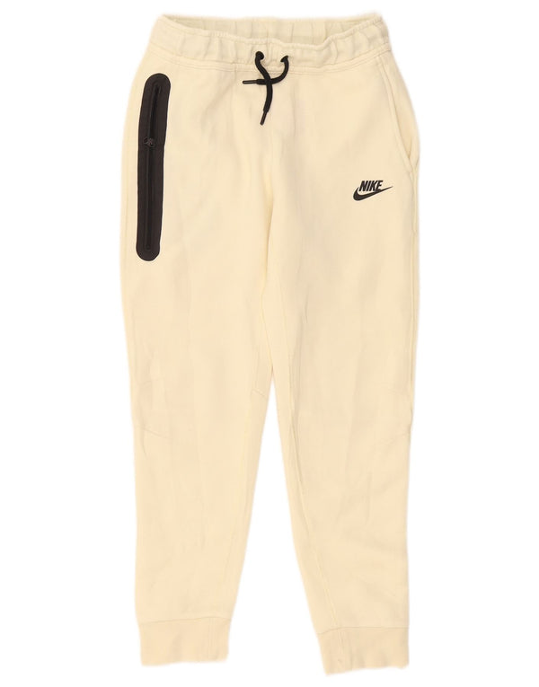 NIKE Boys Tracksuit Trousers Joggers 10-11 Years Medium Off White